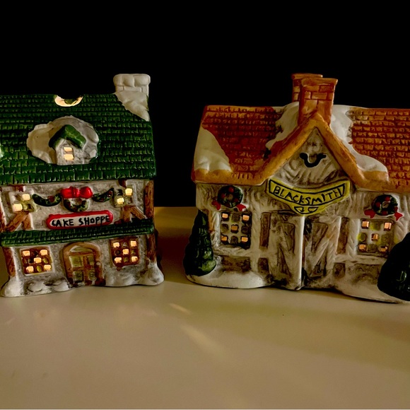 Holiday Vintage Christmas Porcelain Village Candle Holder Set Of 2 Poshmark